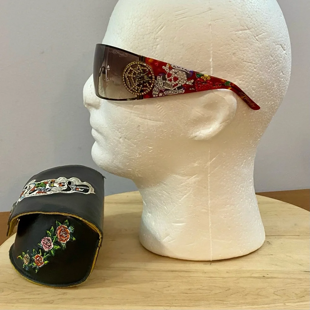 Ed Hardy EHS 039 Love Kills Slowly 3‎ Sunglasses Tortoise Sz 78-16-112 Skull